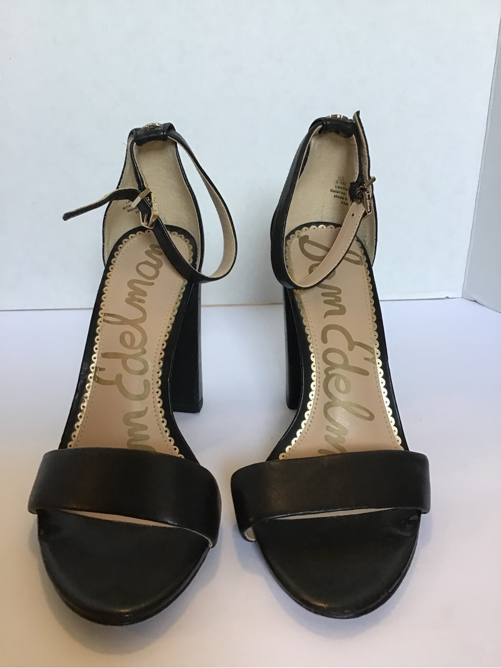 Sam Edelman Black Open-Toe Ankle-Strap Block Heels